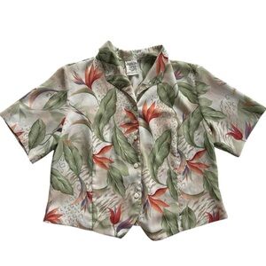 Vintage 90s Textured Birds Of Paradise Tropical Floral Button Down Shirt 12P